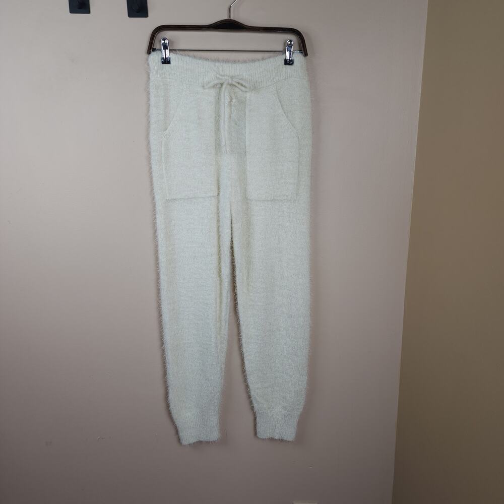 Lulus Road To Cozy Fuzzy Drawstring Joggers in Cream Size S